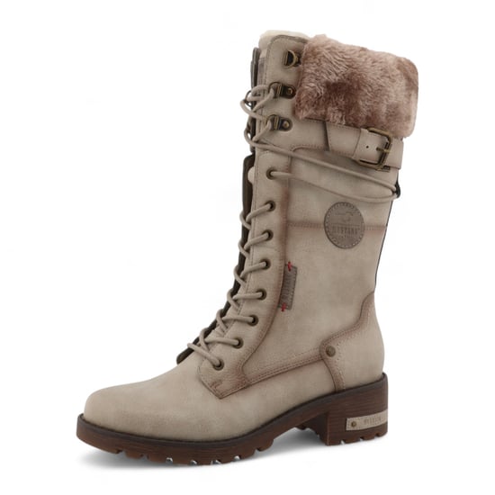 Mustang dames off white mid-calf imitatiebont winter gevechtslaarzen - Image 3