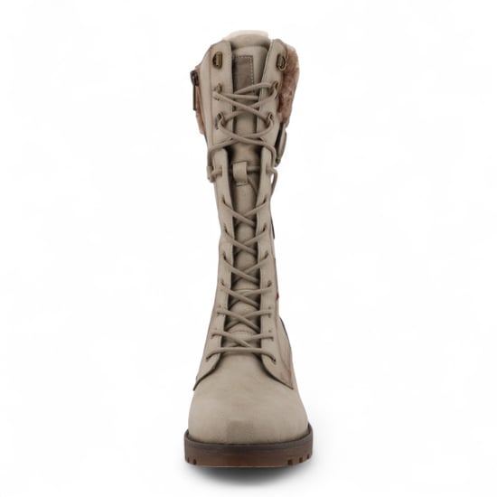 Mustang dames off white mid-calf imitatiebont winter gevechtslaarzen - Image 4