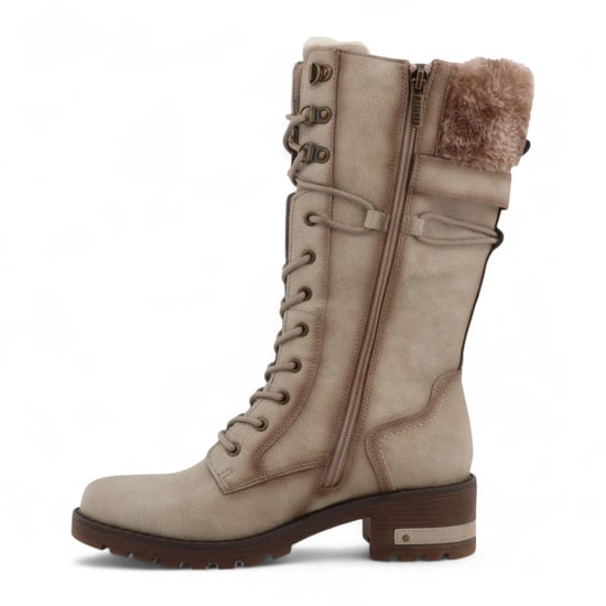 Mustang dames off white mid-calf imitatiebont winter gevechtslaarzen - Image 5