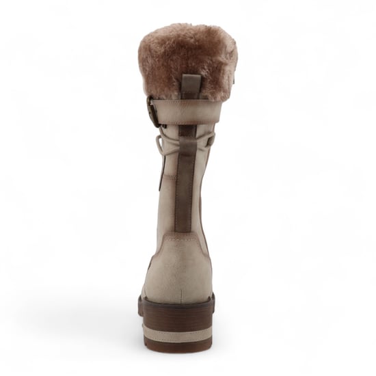 Mustang dames off white mid-calf imitatiebont winter gevechtslaarzen - Image 6
