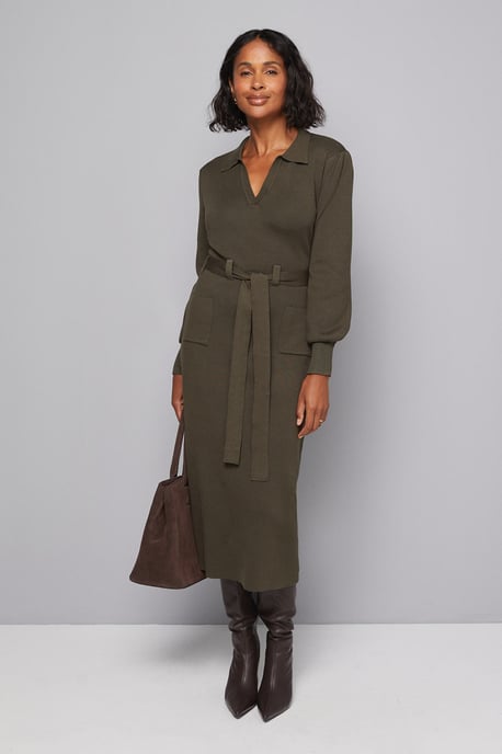 Collared Belted Midi Dress - Image 1