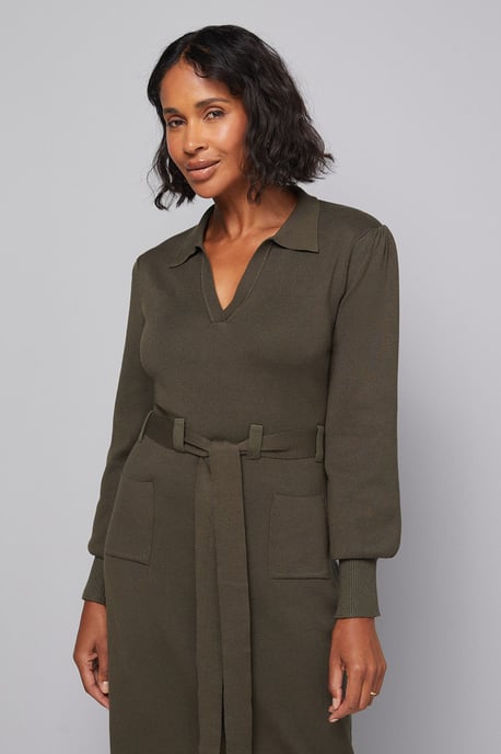 Collared Belted Midi Dress - Image 2