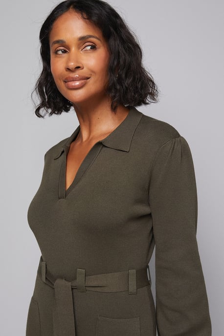 Collared Belted Midi Dress - Image 3