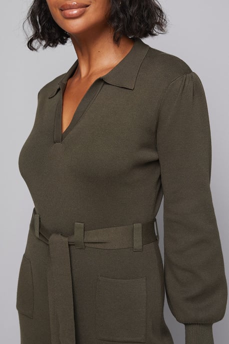 Collared Belted Midi Dress - Image 4