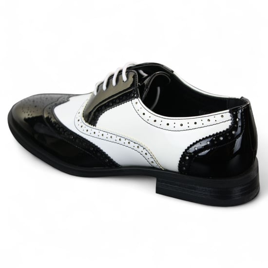 Men's Patent Lace-Up Black White Brogues Smart Dress Shoes - Image 2