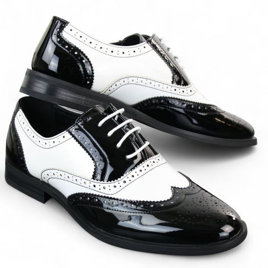 Men's Patent Lace-Up Black White Brogues Smart Dress Shoes - Image 3