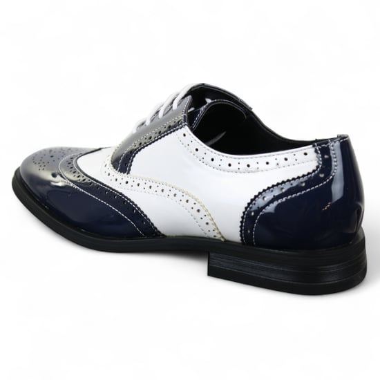 Men's Patent Lace-Up Navy White Brogues Smart Dress Shoes - Image 2