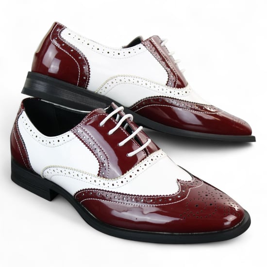 Men's Patent Lace-Up Red White Brogues Smart Dress Shoes - Image 3