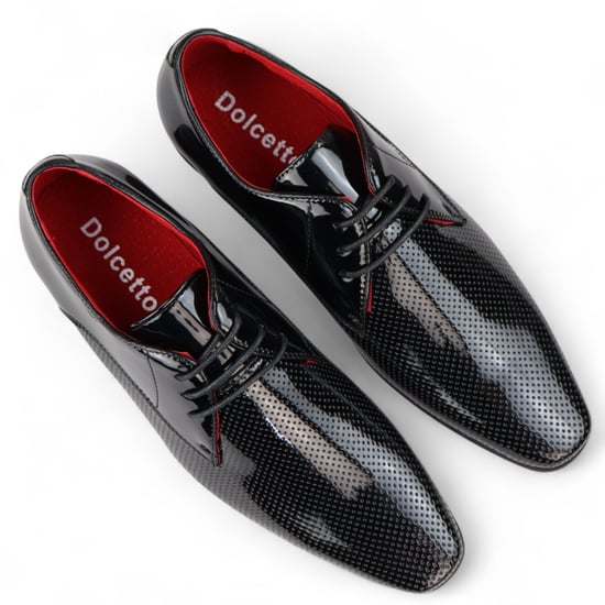 Zwarte puntige veterschoenen voor heren met geperforeerde neus - Image 4