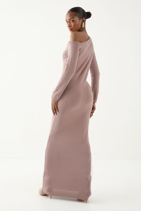 Knitted Asymmetric Neckline Midaxi Dress - Image 4