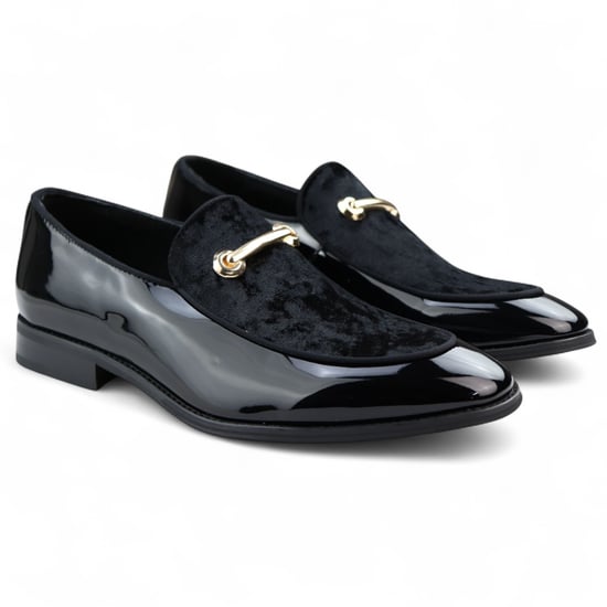 Eleganta svarta loafers med läderfoder och sammetsslip-on för män - Image 2