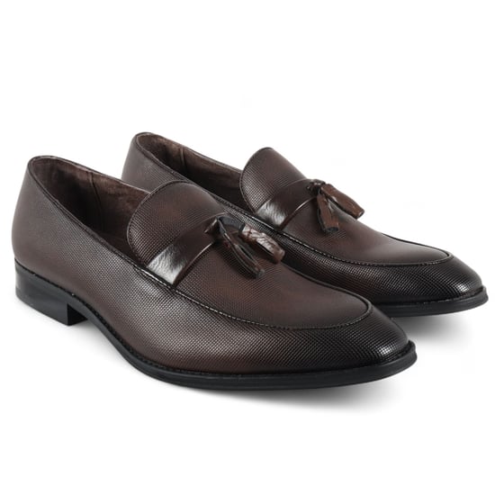 Bruna klassiska loafers med tofs för män, formella skor - Image 3
