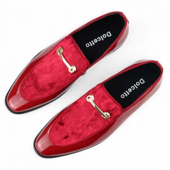 Eleganta röda loafers med läderfoder och sammetsslip-on för män - Image 4