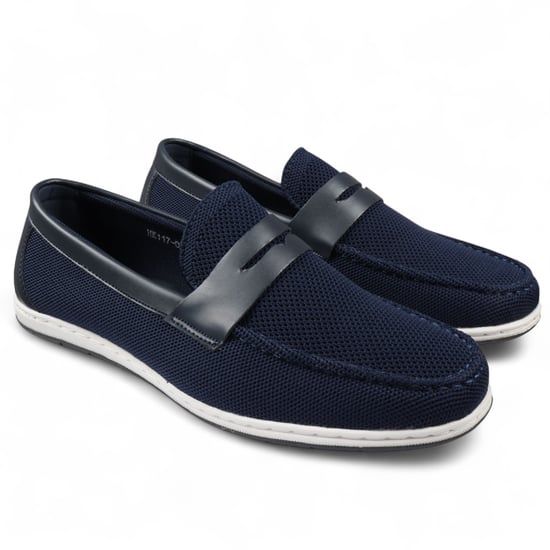 Marinblå, andningsbara loafers för män, lätta och slip-on - Image 2