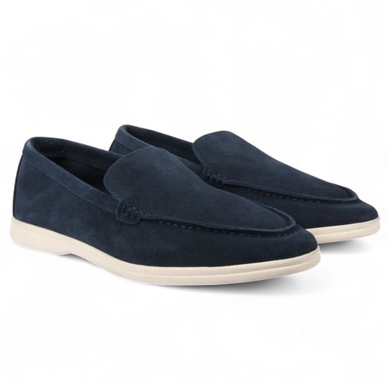 Slitstarka marinblå slip-on loafers med vadderad innersula för män - Image 2