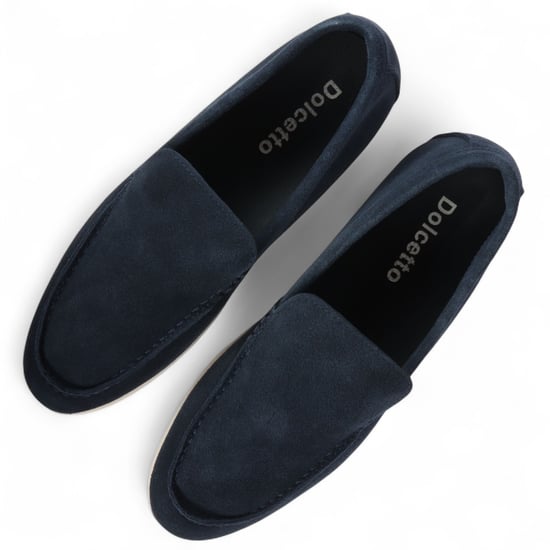 Slitstarka marinblå slip-on loafers med vadderad innersula för män - Image 3