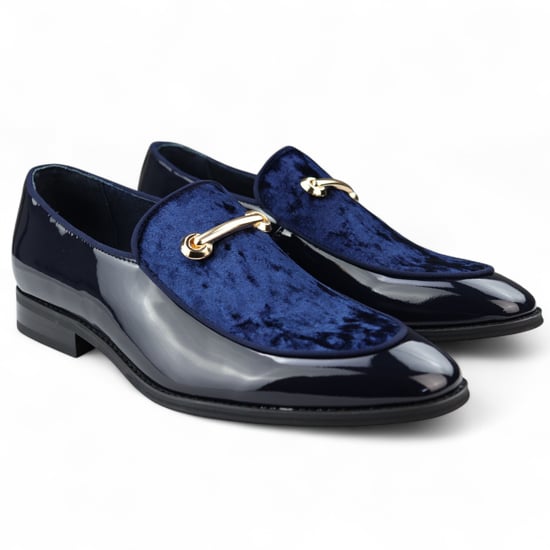 Eleganta blå loafers med läderfoder och sammetsslip-on för män - Image 2