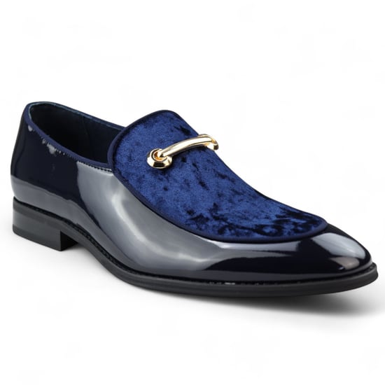 Eleganta blå loafers med läderfoder och sammetsslip-on för män - Image 3