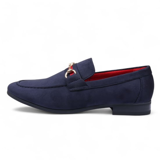 Marineblauwe suède loafers voor heren met gouden gesp - Image 1