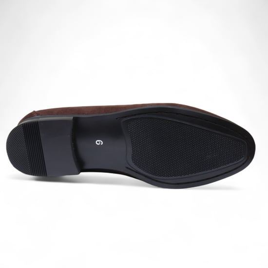 Men's Brown Suede Loafers with Gold Buckle Slip-On Dress Shoes - Image 5