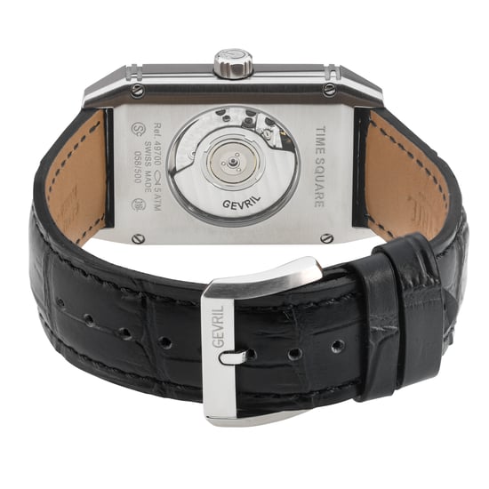 Gevril Men's Time Square 316L Stainless Steel Case, Black Dial, Black Handmade Italian Leather Strap. - Image 2
