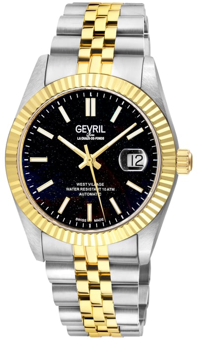 Gevril Men's Automatic West Village. 316L Stainless Steel IPYG Case, Black Spinal Dial, 316L Stainless Steel IPYG Bracelet. - Image 1