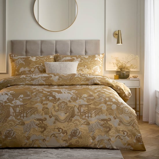Paoletti Baransu Jacquard Duvet Cover Set, King, Gold - Image 1