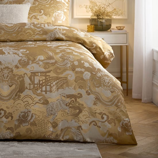 Paoletti Baransu Jacquard Duvet Cover Set, King, Gold - Image 4