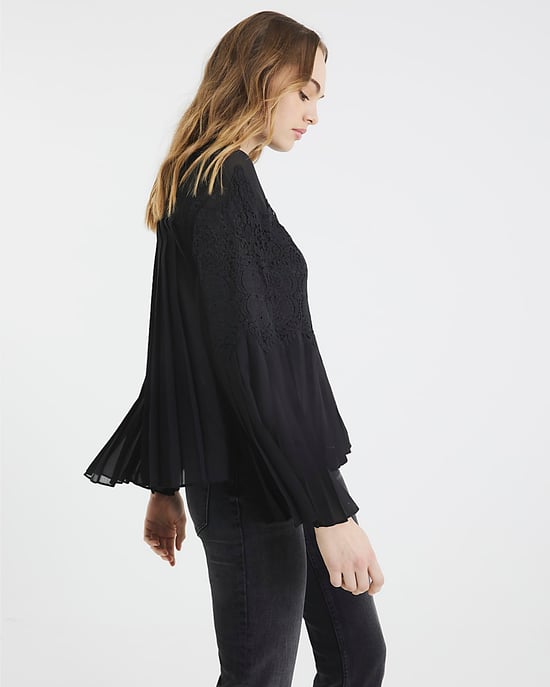 River Island Womens Blouse Black Lace Applique Pleated - Image 2