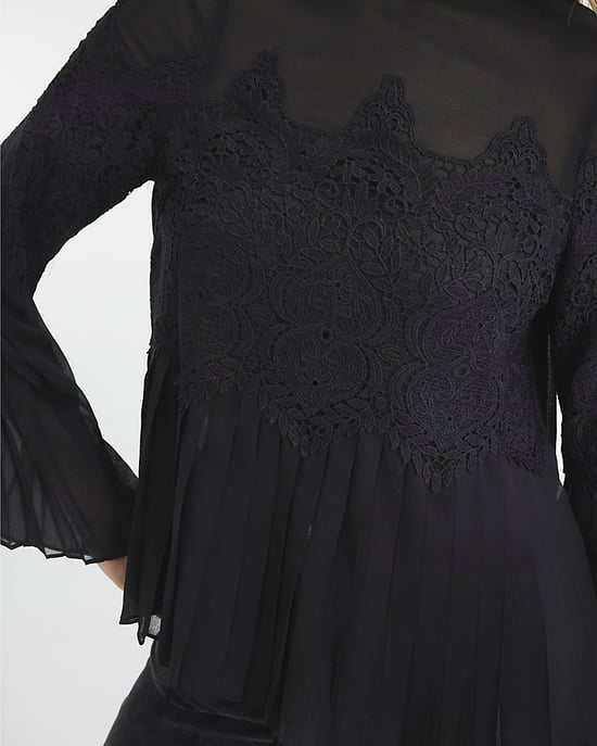 River Island Womens Blouse Black Lace Applique Pleated - Image 3
