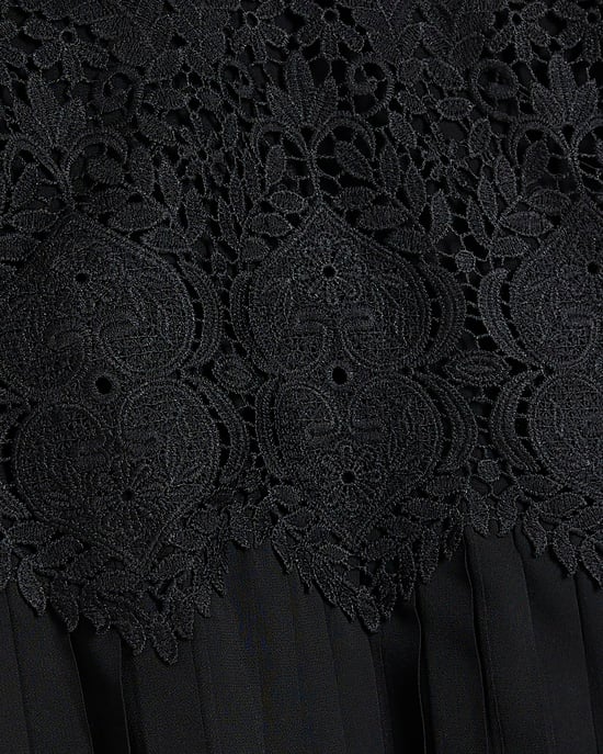 River Island Womens Blouse Black Lace Applique Pleated - Image 4