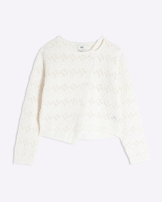 River Island Girls Jumper Cream Asymmetric Textured - Image 1