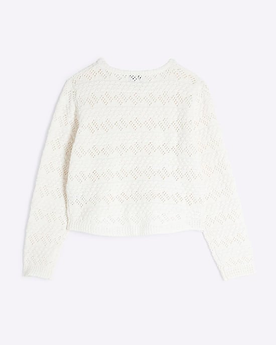 River Island Girls Jumper Cream Asymmetric Textured - Image 2