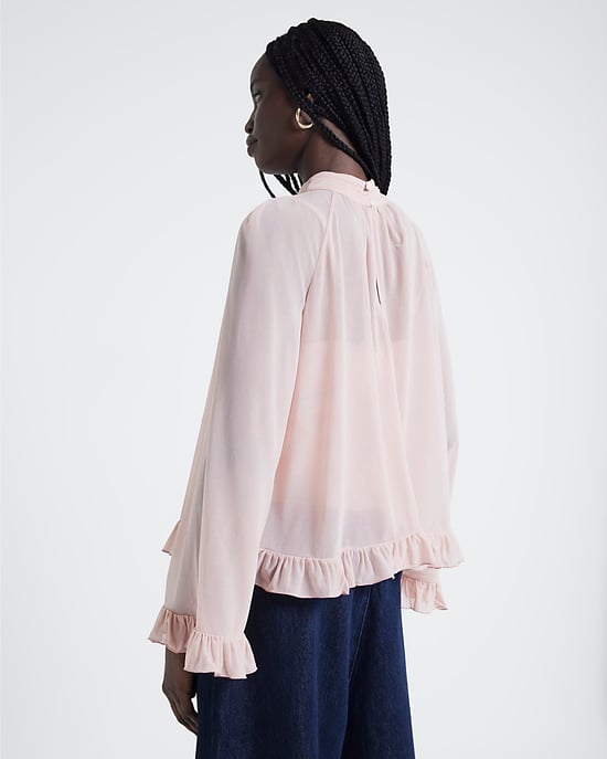 River Island Womens Blouse Pink Chiffon Mesh Frill - Image 3