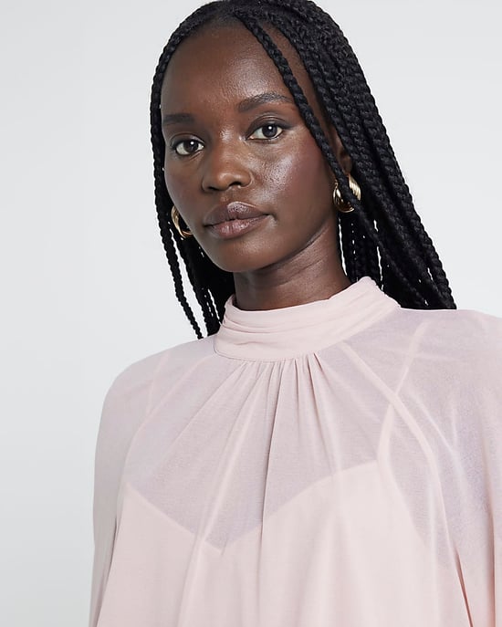 River Island Womens Blouse Pink Chiffon Mesh Frill - Image 4