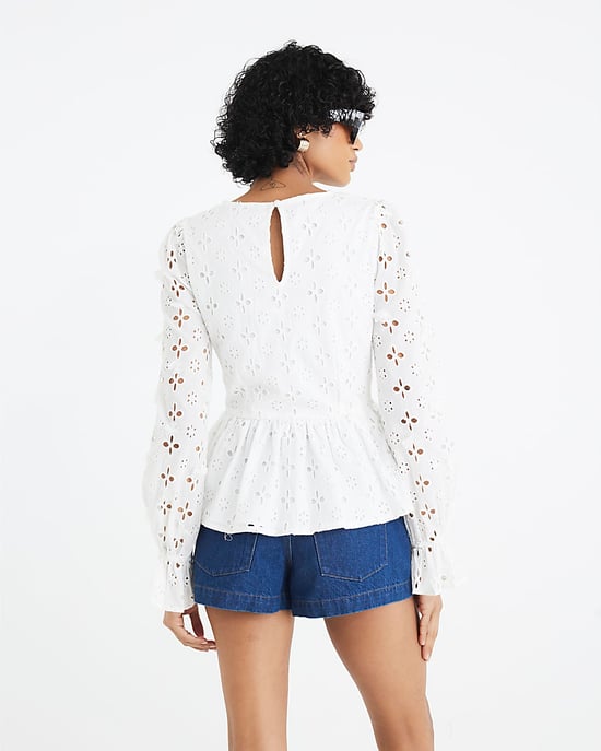 River Island Womens Blouse White Long Sleeve Broderie Peplum - Image 2