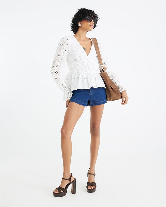 River Island Womens Blouse White Long Sleeve Broderie Peplum - Image 3