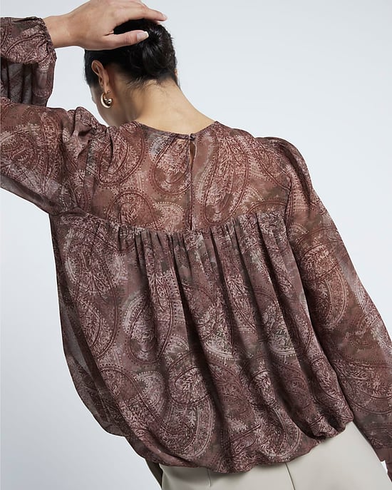 River Island Womens Blouse Brown Chiffon Paisley Bubble Hem - Image 4
