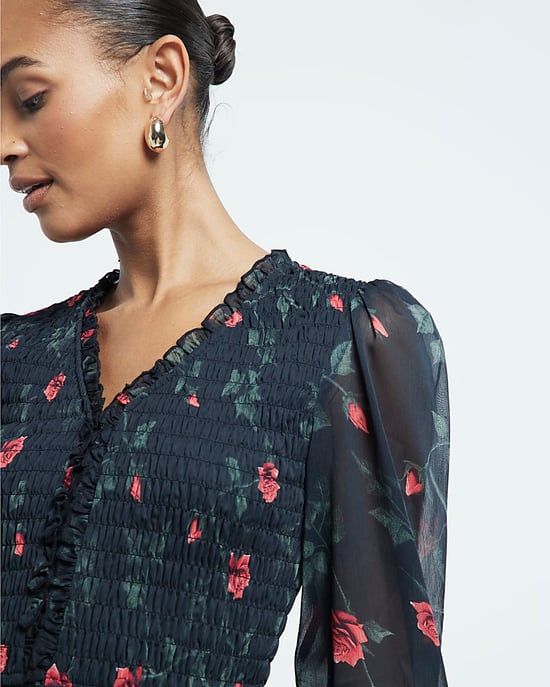 River Island Womens Top Black Floral Printed Shirred - Image 3