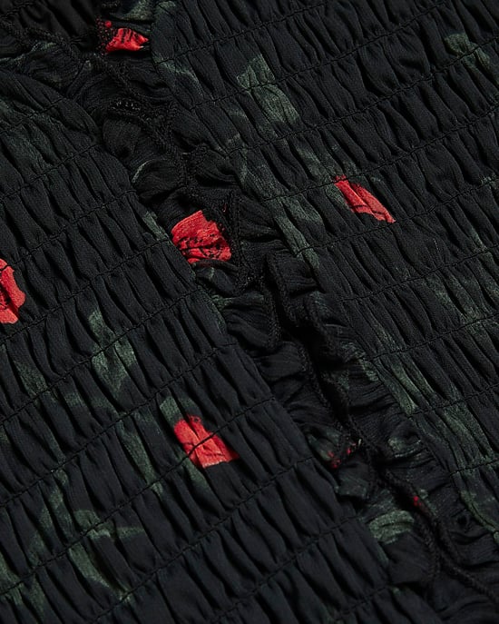 River Island Womens Top Black Floral Printed Shirred - Image 4