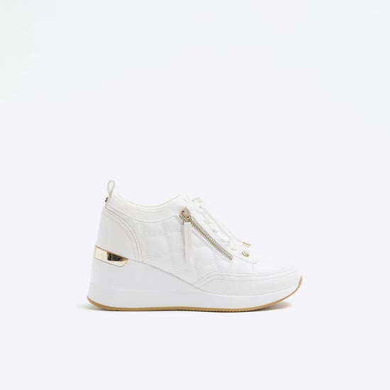 River Island Womens Wedge Trainers White Quilted Side Zip - Image 2