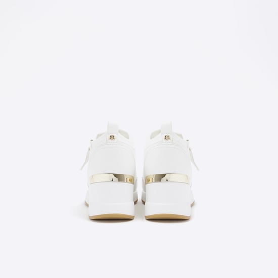 River Island Womens Wedge Trainers White Quilted Side Zip - Image 3