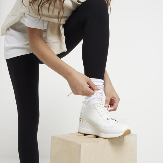 River Island Womens Wedge Trainers White Quilted Side Zip - Image 5