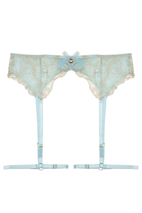 Playful Promises Ayaka Blue Wave Embroidery Suspender Belt With Leg Harness - Image 3