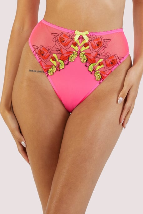 Playful Promises Magda Neon Cocktail Embroidery High Waist Thong - Image 1