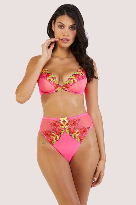 Playful Promises Magda Neon Cocktail Embroidery High Waist Thong - Image 4