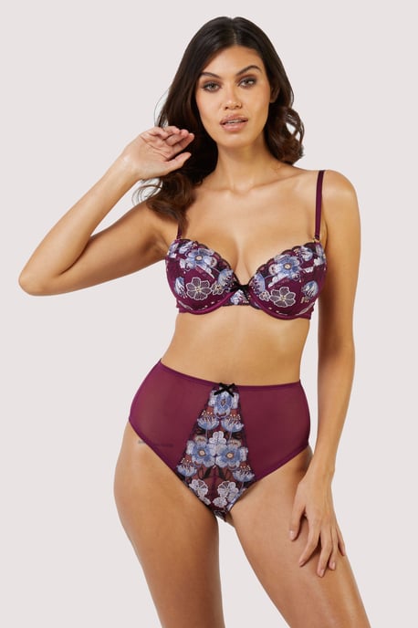 Playful Promises Joanna Burgundy Embroidery High Waist Brief - Image 3