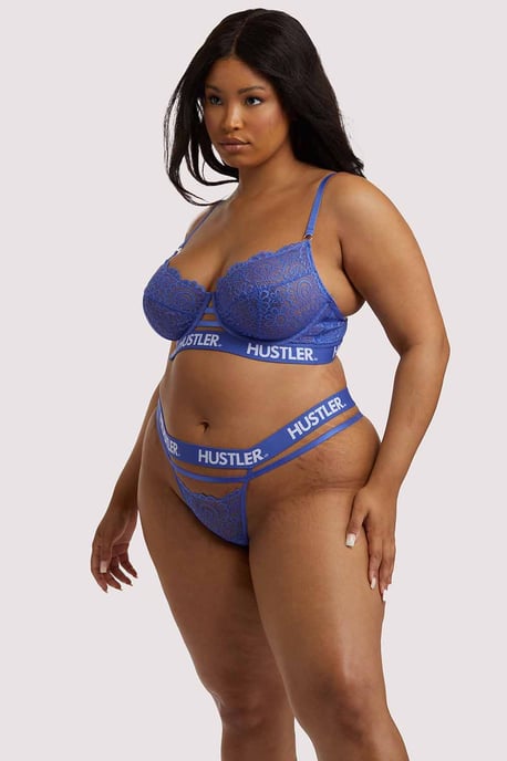 Hustler Branded Lace Thong Blue - Image 5