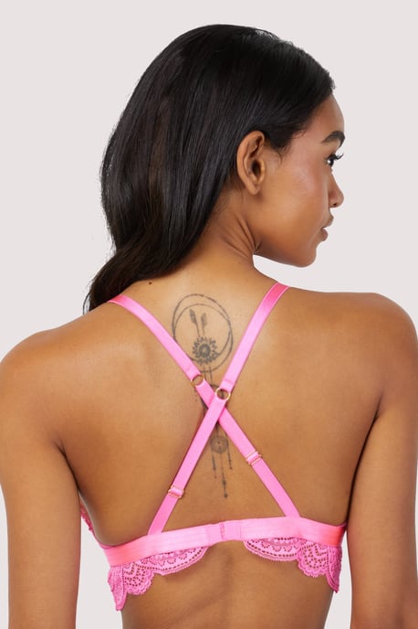 Wolf & Whistle After Dark Demi Bright Lace Triangle Peep Bra With PVC Bindings - Image 2
