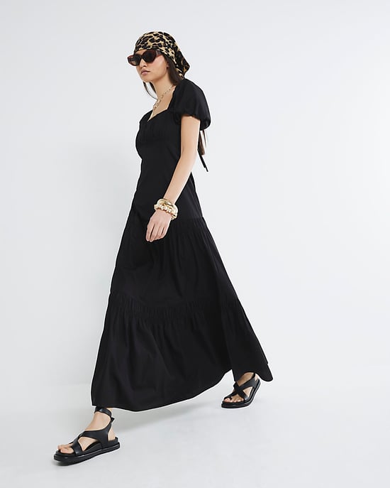 River Island Womens Midi Dress Black Short Puff Sleeve - Image 2